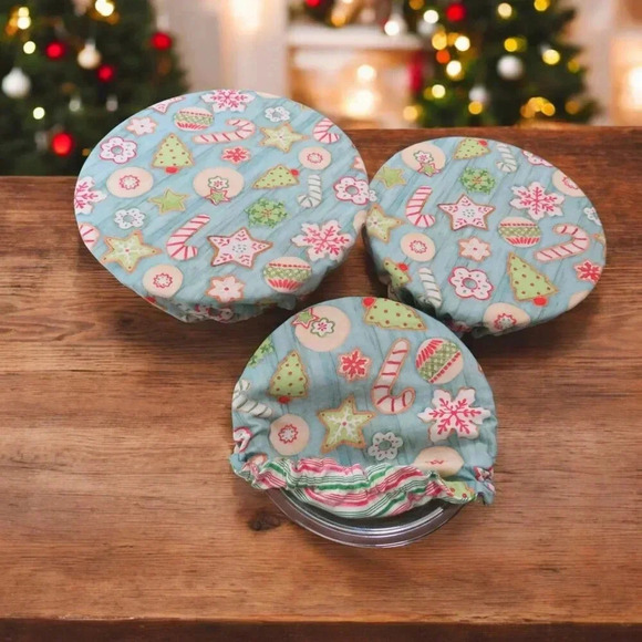 Reversible Christmas Bowl Covers, Set of 3,  Kitchenaid Bowl Cover - Picture 3 of 6